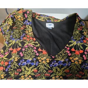 Old Navy Womens Floral V-Neck Blouse  Black Multicolor Long Sleeve Airy Casual